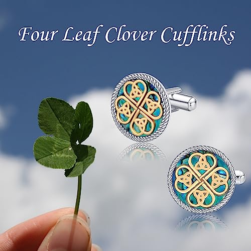 Cufflinks for Men Sterling Silver Abalone Shell Tuxedo Shirt Cuff Links Jewelry for Men Father Business Groomsmen - style: clover