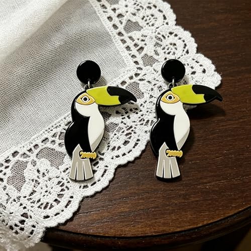 Cute Acrylic Tropical Fish Earrings Creative Parrot Hornbill Drop Dangle Earrings Stylish Animal Statement Earrings Daily Wear Jewelry for Women - color: Black Bird