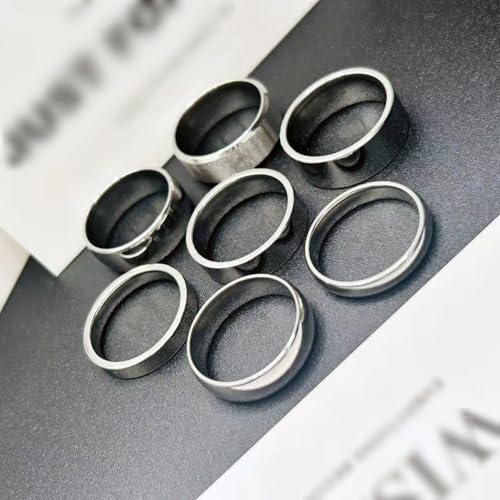 7Pcs Classic Gold Men's Wedding Rings Set,4mm 6mm 8mm Stainless Steel Silver Band Ring for Men Women,18K Gold Plated Band Rings,Comfort Fit Size 6 to 11 - style: Silver 7-piece set