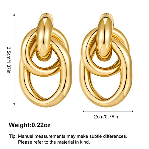 Gold Chunky Earrings for Women Geometric Knot Link Drop Dangle Earrings 14K Gold Plated Statement Earrings Trendy Gold Jewelry - color: Style 1