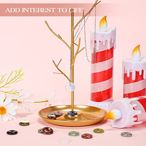 Nuenen 32 Pcs Stone Beads 0.79 x 0.2 Inch Rondelle Donut Beads with Hole Worry Stones Bulk Lucky Crystal Disc Pendants Quartz Amulet Gemstone for Witchcraft Supplies DIY Necklace Jewelry Making