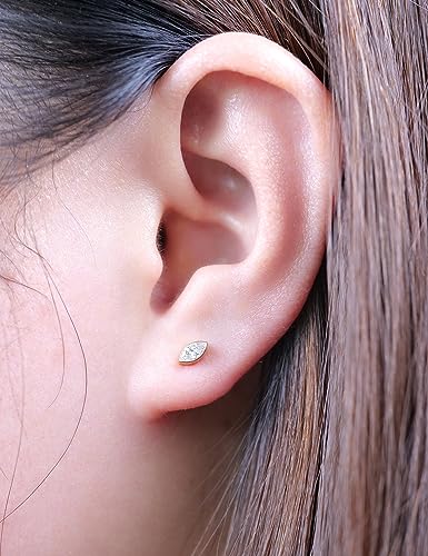 limerencia G23 Hypoallergenic 18g Flat Back Stud Earrings | F136 Implant Grade Titanium Pressfit Threadless Push Pop in Cartilage Helix Labret Lip Monroe Tragus Flat Back Piercing Studs - color: Marquise Gold