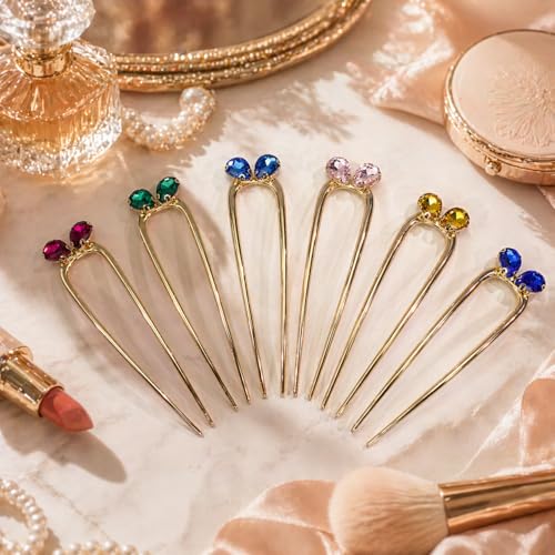 French Hair Pin for Women - Gold Fashion Hair Pins for Women, Dainty U shaped Hair Pins Fashion Accessorries, French Twist Hair Pin Birthday Gifts, Aquamarine March Birthstone - color: March-Aquamarine