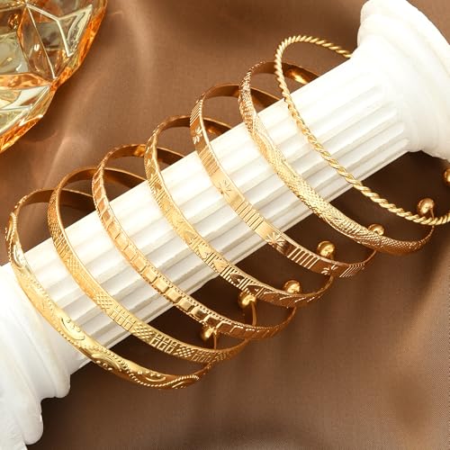 ÌF ME Gold Bangle Bracelets for Women, Indian Bangles Stackable Set, Multi Layer Textured 18K Gold Plated Chunky Bracelets Boho Jewelrys Set - style: style19