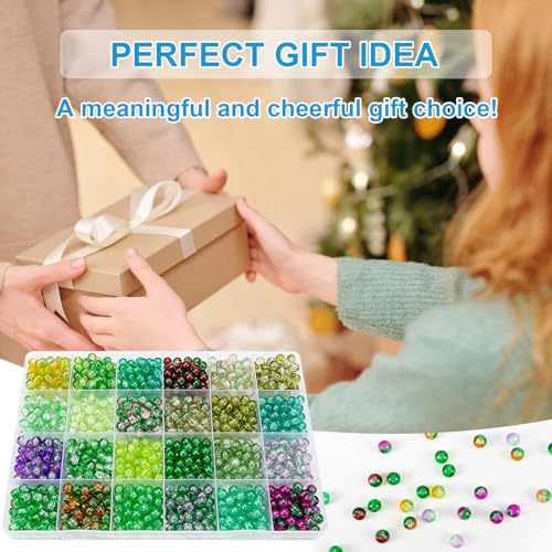 XSEINO About 1200pcs 6mm Crack Glass Beads Bracelet Making Kit,24 Style Crack Mystic Green Series Colorful Crystal Beads for Jewelry Bracelet Making,DIY Crafts,Friendship Bracelets - color: Mystic Green