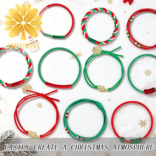 KANPRINCESS 10pcs Christmas Boho Hair Ties - 5 Styles | Elastic Hair Bands & Bracelets for Women's Thick or Thin Hair - No Damage - Christmas Gift For Girls Teens Women - color: Set19