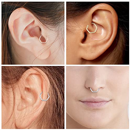 FUNLMO Septum Ring Nose Ring Daith Piercing Jewelry 316L Surgical Steel Hexagon Septum Jewelry Tragus Helix Rook Cartilage Conch Piercing Jewelry - color: Gold