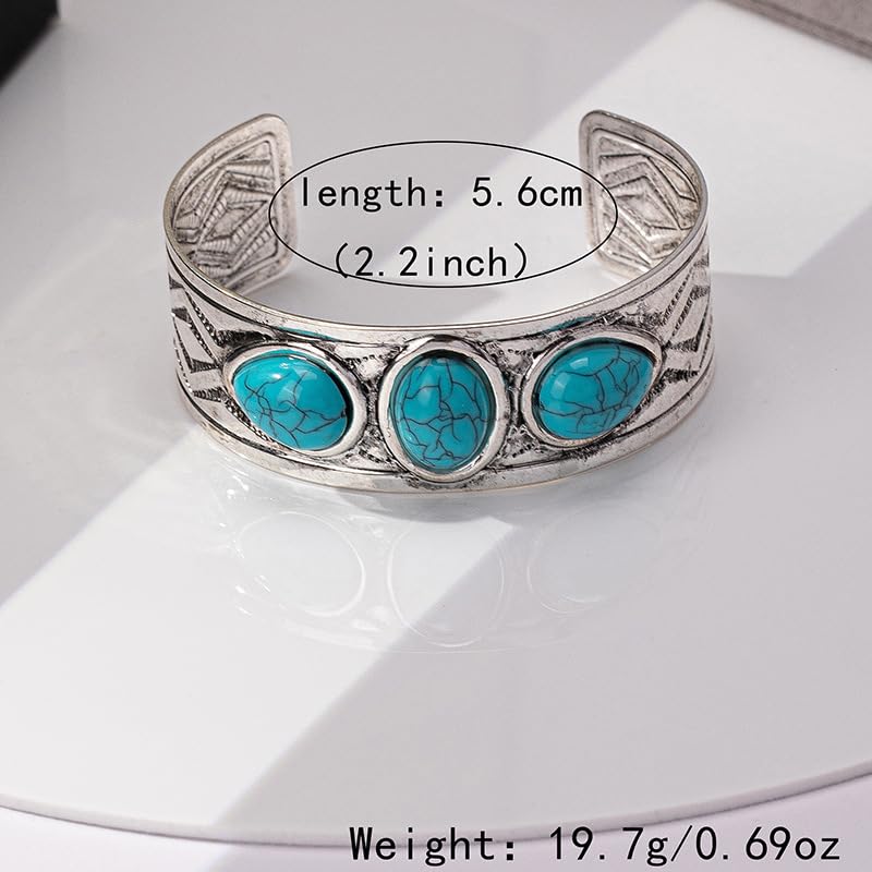 DATOA Bohemian Chunky Turquoise Bracelets Western Cowgirl Bangle Boho Cuff Bracelets for Women Silver Wide Bracelet for Holiday - color: Silver 03