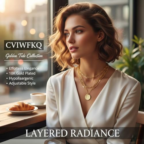3Pcs Set Gold/Silver Layered Necklaces 14K Gold Plated Dainty Coin Pendant Beaded Paperclip CZ Chain for Women Hypoallergenic Stackable Choker Necklace Set Gifts - color: Gold 3 Pcs Coin