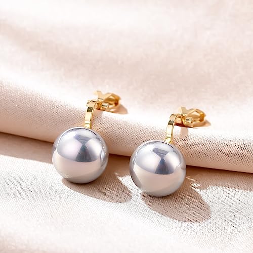 YOQUCOL Simulated Freshwater Pearl Clip On Earrings Not Pierced Elegant Stud Jewelry For Women - color: 12MM-Metallic Grey