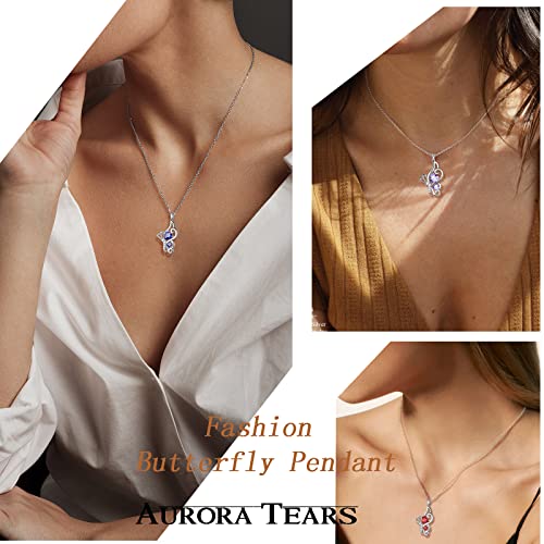 Butterfly Heart Necklace Birthstone Pendant Necklace Earrings Bracelet Women 925 Sterling Silver Animal Butterflies Birthstone Pendant Crystal Birthday Jewelry Wedding Gift - color: K.November-necklace