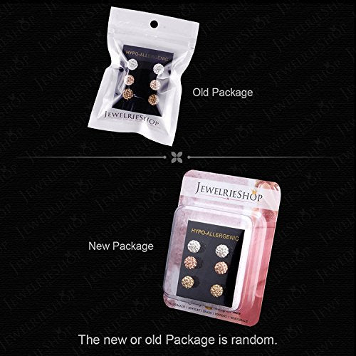 JewelrieShop Rhinestones Crystal Ball Stud Earrings Set Fireball Disco Ball Pave Bead Earrings Hypoallergenic for Women - color: Set M. 8mm x 3 Pairs (White, Rose Gold, Gold)