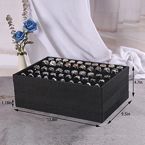 Julysky 4 Pcs/set Stackable Jewelry Organizer Trays for Drawer,100 Slots Ring Tray,Necklace Tray,12 Grid,24 Grid Jewelry Displays for Selling,Black - size: 100slot+Necklice+12grid+24grid