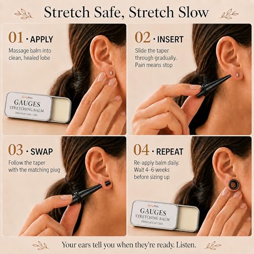 BodyJ4You 37PC Ear Gauge Stretching Kit 14G-00G - Aftercare Balm Tapers | Gauges for Ears Dead Stretching Lobe - Surgical Stainless Steel Single Flare Plugs - Flesh Tunnels O-Rings Expander Men Women - color: Black, Single Flare