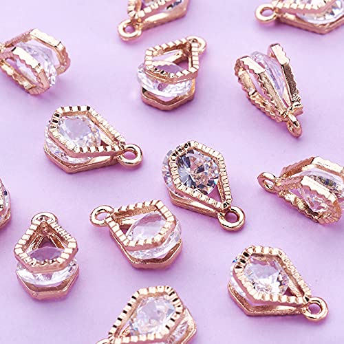 Beadthoven 100pcs Cubic Zirconia Alloy Charms Light Gold Lamp Shaped Crystal CZ Stone Pendants for DIY Jewelry Making Choker Necklace Tiny Dangle Earrings Accessories - color: Light Gold-Lamp Shap