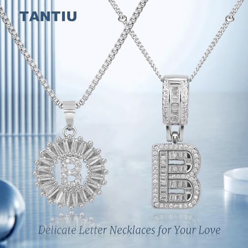 14K Gold Plated Alphabet Necklace Cubic Zirconia Letter Pendant, Personalized Name Jewelry Gift for Women, Customizable A-Z, Birthday/Mothers Day Gifts for Womens - color: White Gold, style: Style-B
