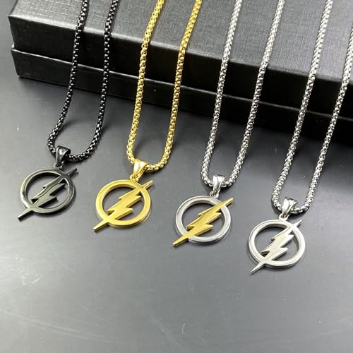 Tapp Collections Stainless Steel Superhero Pendant Necklace - color: Flash Lightning Bolt / Steel Chain / Silver Gold Color