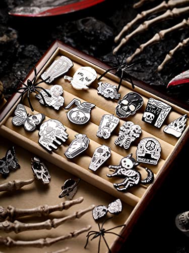 BBTO 20 Pieces Enamel Pins Skull Spooky Skeleton Enamel Pins Set Black Decorative Cartoon Goth Skull Horror Dark Brooch Cute Lapel Buttons for Jacket Backpack Hat Halloween - style: Brooch,Cartoon,Enamel,Lapel