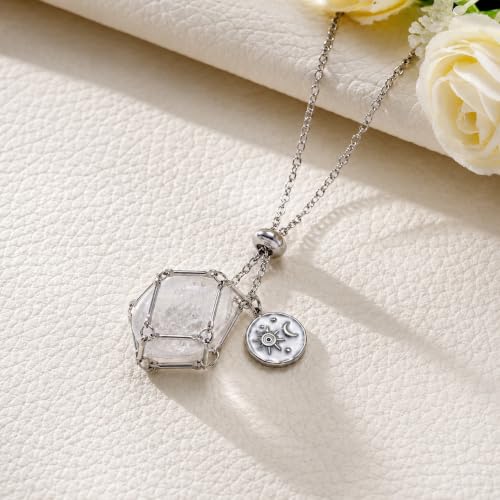 MIXJOY Black Obsidian Crystal Necklace for Women, Sun and Moon Celestial Pendant Protection Gift for Halloween Christmas - style: Clear Quartz Small