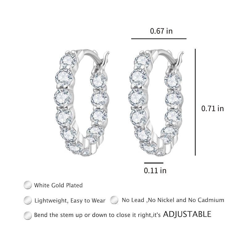 Inside-Out CZ Hoop Earrings, Small Hoop Earrings for Women Huggie Earrings | 14k Gold Plated Huggie Hoop Earrings with Stones for Work, Weekends and Everyday - color: silver