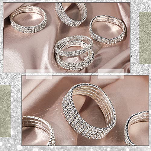 Yaomiao 7 Pieces Rhinestone Stretch Bracelet for Women Tennis Bangle Stackable Rhinestone Bracelet Wedding Jewelry Bridal (Silver)