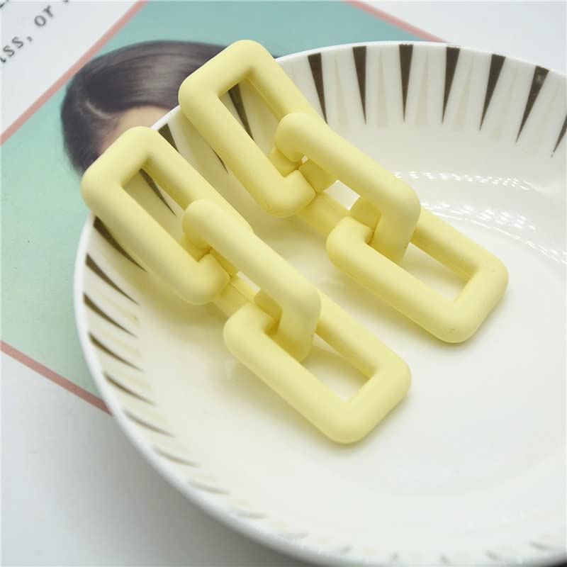 Chunky Acrylic Link Earrings Multicolor Thick Rectangle Paperclip Link Chain Earrings Rainbow Resin Geometric Paperclip Chain Ear Drop Dangle Earrings for Women Girl Funky Jewelry - color: O light yellow