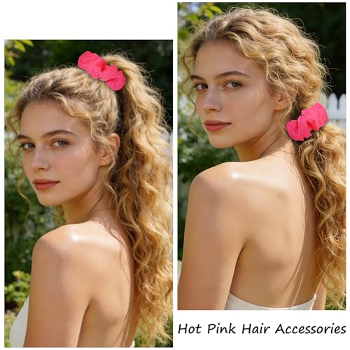 Jaciya Satin Scrunchies for Women Hot Pink Hair Scrunchies Elastic Hair Tie | 24 Pack Elastic Hair Ties for Ponytails and Buns - color: Hot Pink