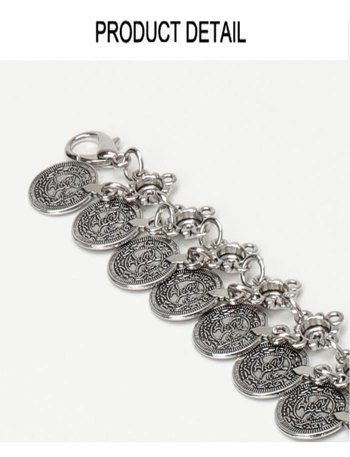 Women Western Concho Chain Belt - Fashion Gold Metal Waist Cowgirl Belt for Dresses Jeans - color: Silver-1