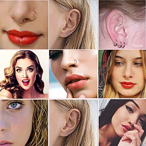 8pcs Titanium Nose Ring Hoops Septum Hinged Nose Rings 20G 18G 16G Diameter 6mm-10mm Black/Silver/Gold/Rose Gold/Pink/Blue/Green/Rainbow Cartilage Conch Helix Rook Hoop Earrings