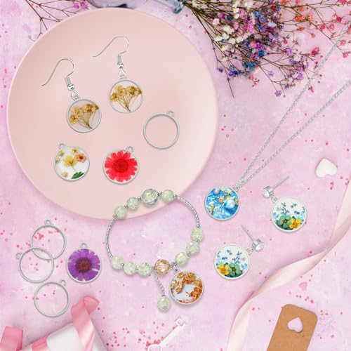 50pcs Open Bezels for Round Open Back Bezel Hollow Frame Pendants - Resin Craft Bezels for Jewelry Making, DIY Crafts (White K) - color: White K;Round