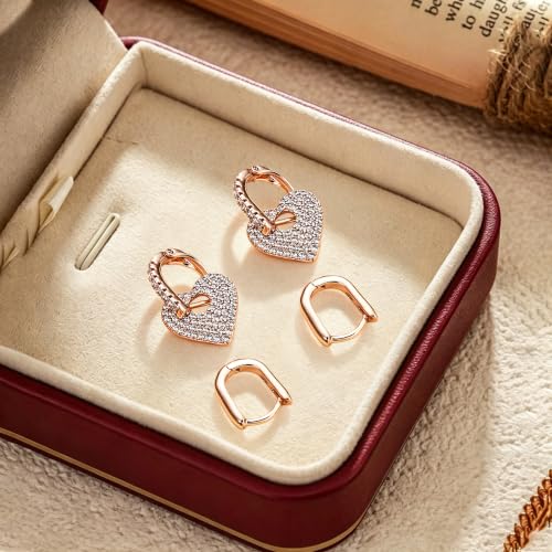 JINEAR 2 Pairs Gold Hoop Earrings for Women Dainty Huggie Earrings Set | 14K Gold Plated Cubic Zirconia Hypoallergenic Lightweight Waterproof Cartilage Hoop Earrings Trendy Jewelry Gift - color: Heart Zircon&Pockets