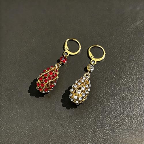 Upscale Bling Teardrop Rhinestone Drop Dangle Earrings, Inlaid Crystal Ear Buckles for Ladies Wedding Cocktail Formal Daily Gifts - color: Red