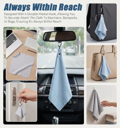 6 Pack Glasses Cleaning Cloth Keychain, Eye Glass Cloth Microfiber Reusable | Glasses Cleaner Cloth with Keychain & Pouch for Sunglasses, Jewelry, Phone