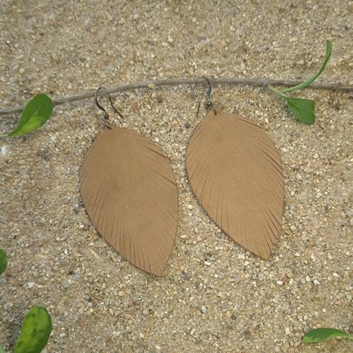 Handmade Genuine Leather Earrings for Women – Long Teardrop Boho Dangles, Lightweight Statement Fashion Jewelry - style: Autumns-Brown