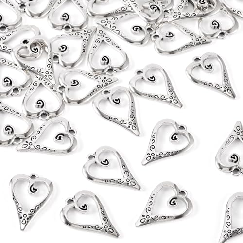 Elecrelive Crystal Heart Charms Rhinestone Heart Pendants Valentine Charms for Necklace Bracelet Earring Wedding Jewelry - color: Antique Silver