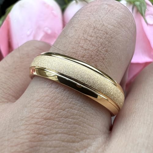 TUTISS 6mm 8mm Black/Gold/Rose Gold/White Tungsten Rings for Men Women Fashion Engagement Wedding Bands Sandblasted Finish I Love You Engraved Comfort Fit - color: 6mm Gold Tungsten