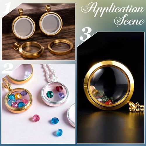 6Pcs Stainless Steel Locket Pendants Gold Floating Memory Locket | Flat Round Birthstone, Polished Keepsake, Living Picture Pendant Necklace, Women Friendship Necklaces Nostalgic Decor - style: gold