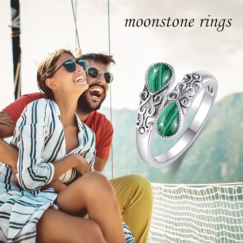 Ring for Women Sterling Silver Adjustable Band Open Rings Jewelry Gifts for Girls - style: Malachite
