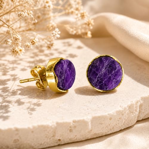 Gempires Raw Gemstone Stud Earrings for Women