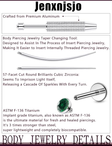 Jenxnjsjo F136 Titanium 20/18/16g Earrings Nose Lip Rings Studs Labret Medusa Tragus Helix Conch Cartilage Piercing Jewelry for Women - color: Green, size: 18g