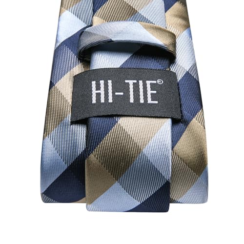 Hi-Tie Men's Silk Ties Formal Woven Classic Necktie Pocket Square Cufflinks Lapel Pin Set Wedding Business - color: A Navy Blue and Grey