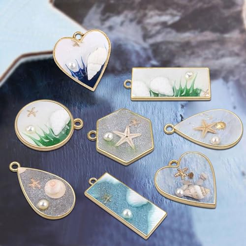 Oubaka 50pcs Open Bezels 5 Styles Hollow Frames Pendants Geometric Hollow Bezel Pendant Open Back Frame Pendant for Resin Casting, Necklace, Earrings, Pressed Flower, DIY Crafts(K Gold) - color: 50pcs;K Gold;5 Styles