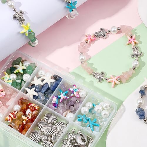 SUNNYCLUE 1 Box 6 Sets Bracelet Making Kits Starfish Beads Colorful Shell Sea Turtle Bead Summer Hawaii Ocean Chip Stone Irregular Gemstones for Jewelry Making Kits Adults Gift Adults Supplies - style: Ocean 3