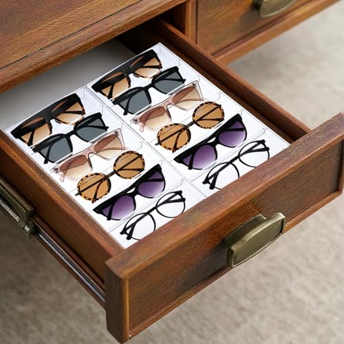 2 Pack Acrylic Sunglasses Organizer, Clear Eyeglasses Storage Case with 6 Slots, Stackable Display Tray for Eyewear, Jewelry, Makeup, 14.3x7x1.2 Inch