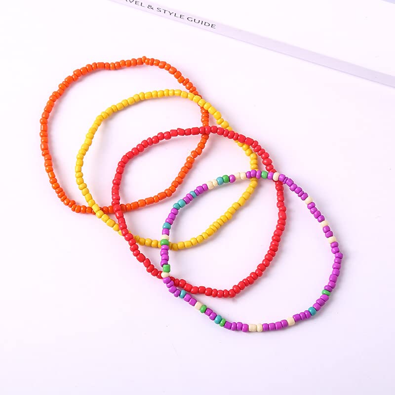 Soyzvteo 17Pcs Elastic Beaded Bracelets Bohemian Stackable Beaded Stretch Bracelets Colorful Boho Beach Bracelet Set Rainbow Handmade Seed Beach Bracelet Jewelry - color: 17Pcs