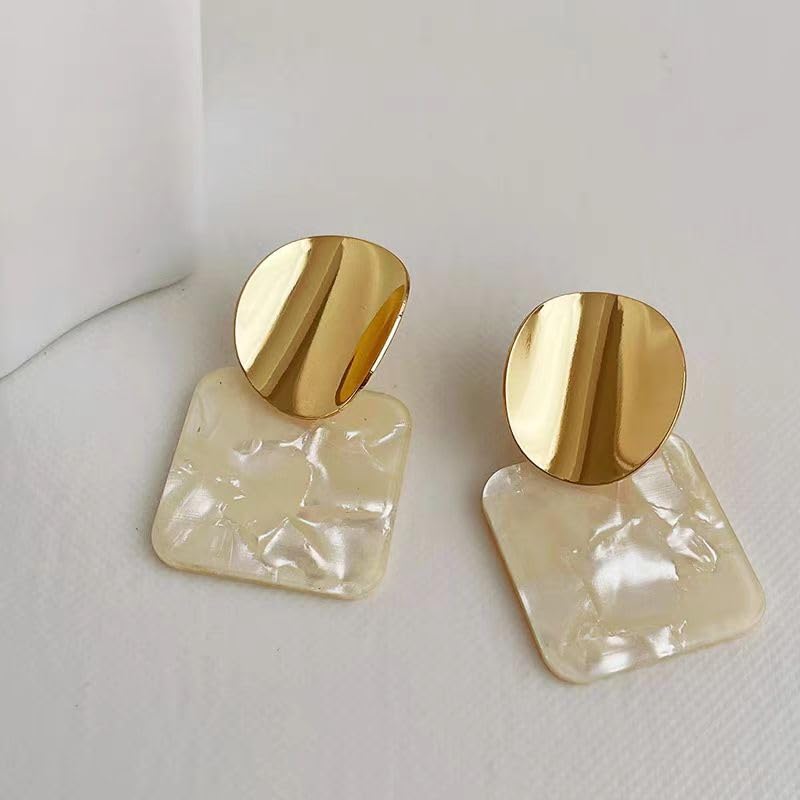 70s 80s Acrylic Hollow Round Geometric Dangle Drop Earrings Retro Square Oval Stud earrings For Women - style: White Gold