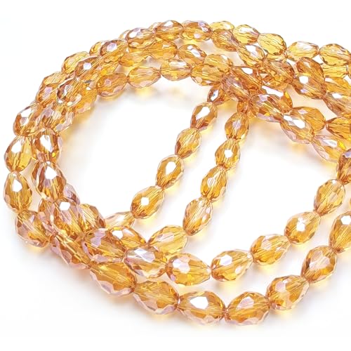 8x12mm Teardrop Glass Beads for Jewelry Making, Vertical Hole Faceted Crystal Prism Beads for Pendants Bracelet Necklace Earring, Gold Champagne 100pcs - color: Gold Champagne