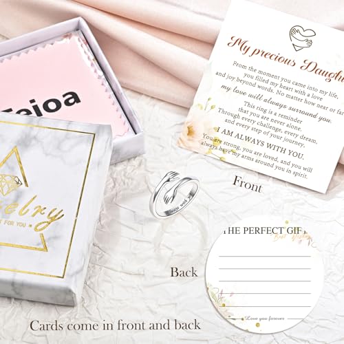Sterling Silver Hug Ring for Women Teen Girls Adjustable Love Promise Ring Inspirational Open Rings Mothers Day Birthday Gift for Daughter Granddaughter Mom Wife Best Friend - color: Silver / Daughter Gift (Always with you)