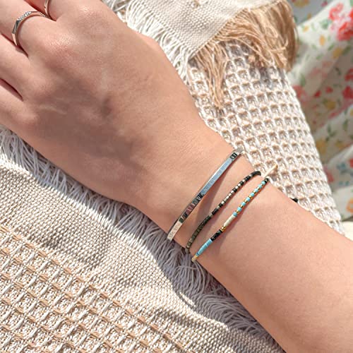 KELITCH Women Friendship Bracelet Seed Beads Miyuki Thin Strand Bracelets Adjustable Boho Jewelry - color: Black 88E