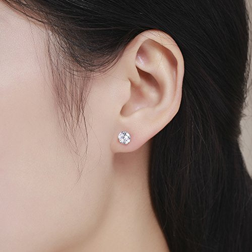 SBLING Platinum Plated Sterling Silver Stud Earrings Made with Austrian Crystals - size: Small Size: 6mm